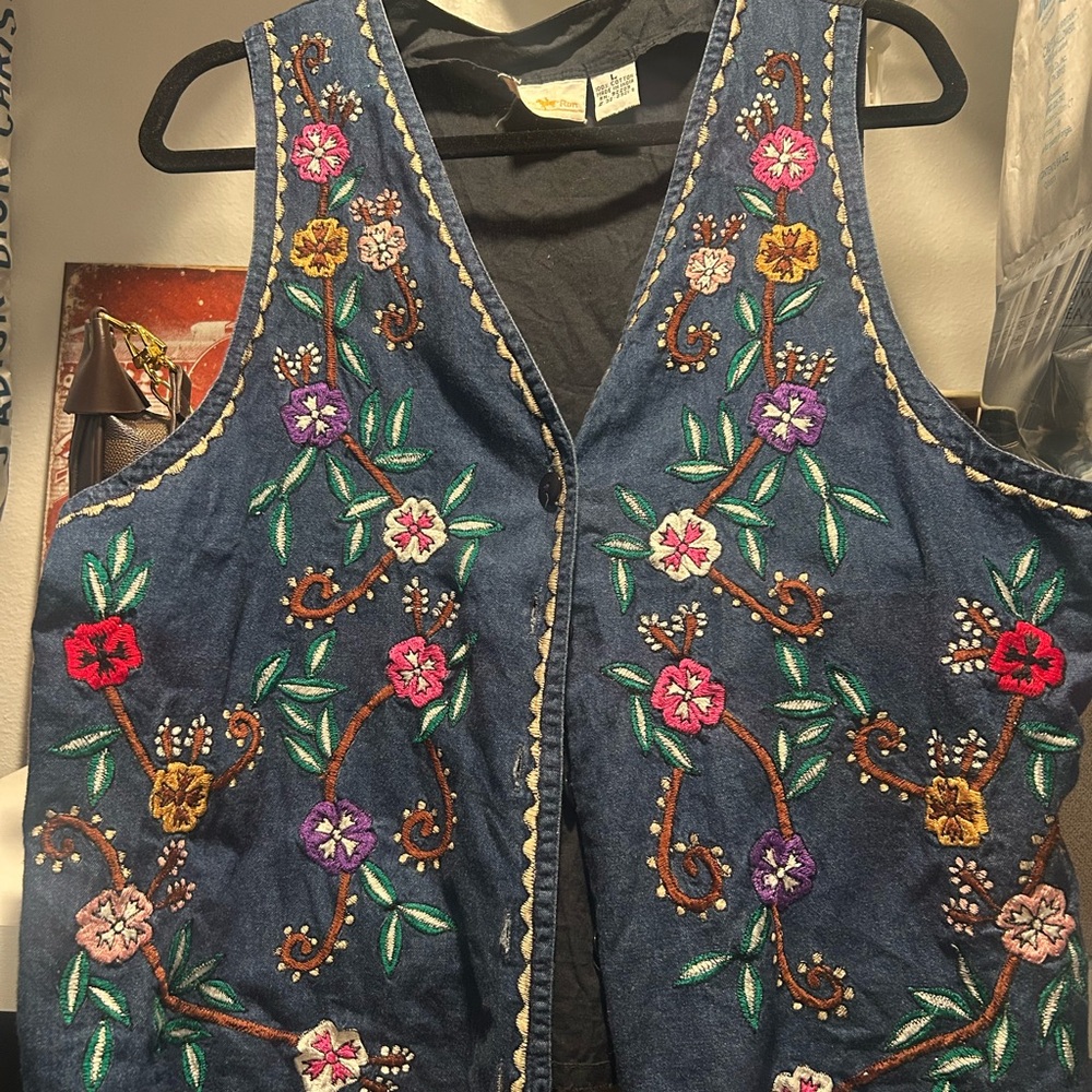 Floral Embroidered Denim Vest